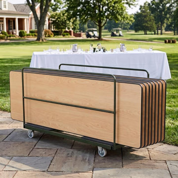 8 Plywood 96" x 30" (8 Foot) Rectangle Folding Tables with Vinyl Edge + Extra Large Steel Banquet Table Cart