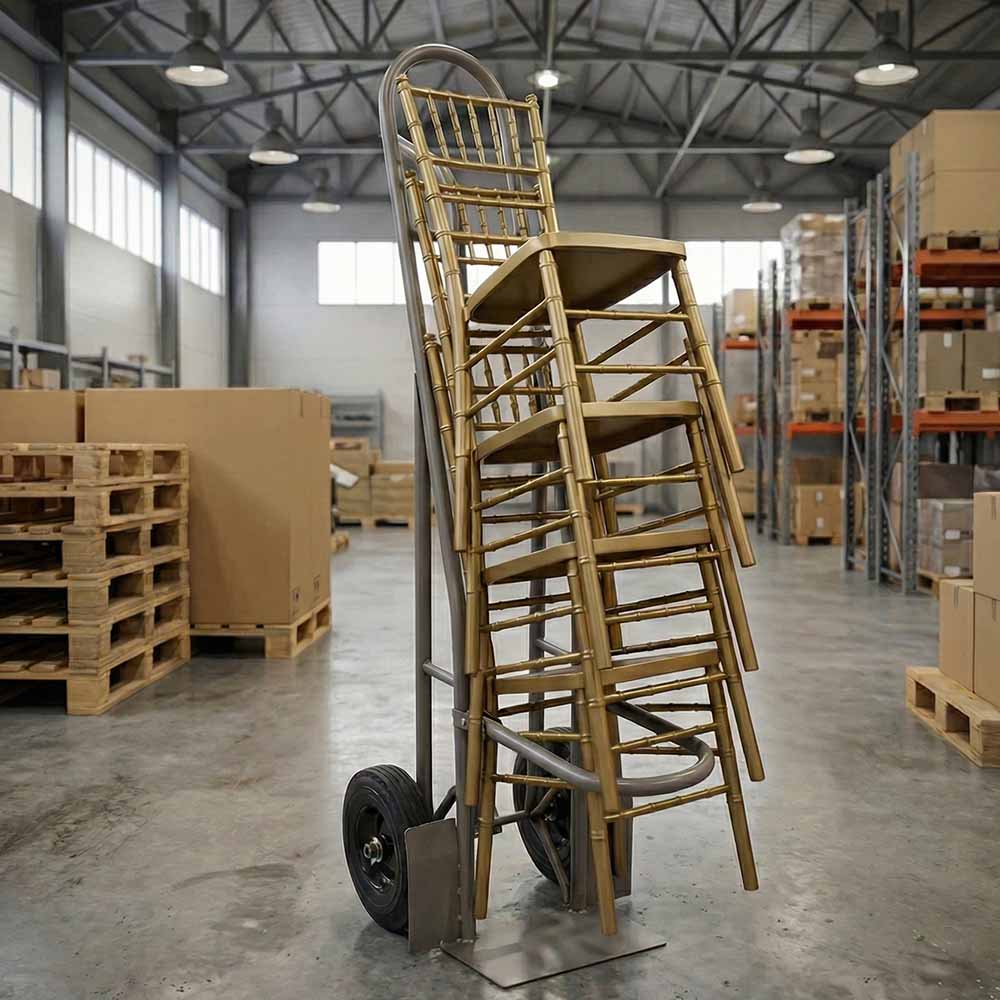 Gray Space Saving Ballroom Chair Steel Stack Dolly - up to 7 chairs
