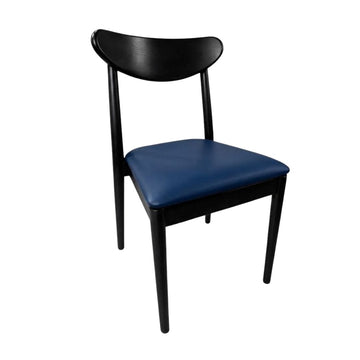 Black Wood Antler Chair with Navy Blue Vinyl Cushion
