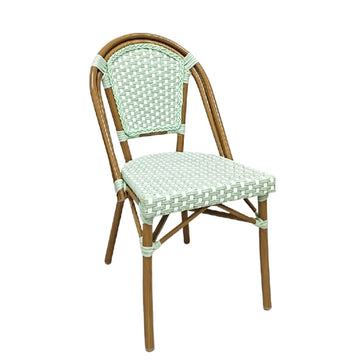 Sage Green on White PE Rattan Armless Bistro Chair Medium Frame