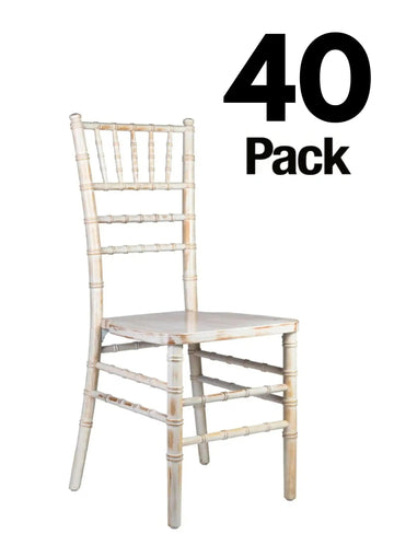 40 Chair Pack White Distressed Heavy-Duty Wood Ballroom Chair