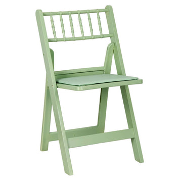 Sage Green Wood-Grain Resin Folding Ballroom Style Chair with Sage Green Cushion