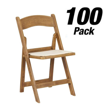 100 Pack Chestnut Resin Folding Chairs with Ivory Vinyl Cushions
