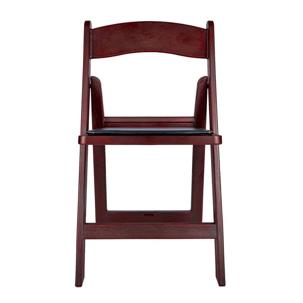 Mahogany Resin Wood-Grain Folding Chair with Black Cushion
