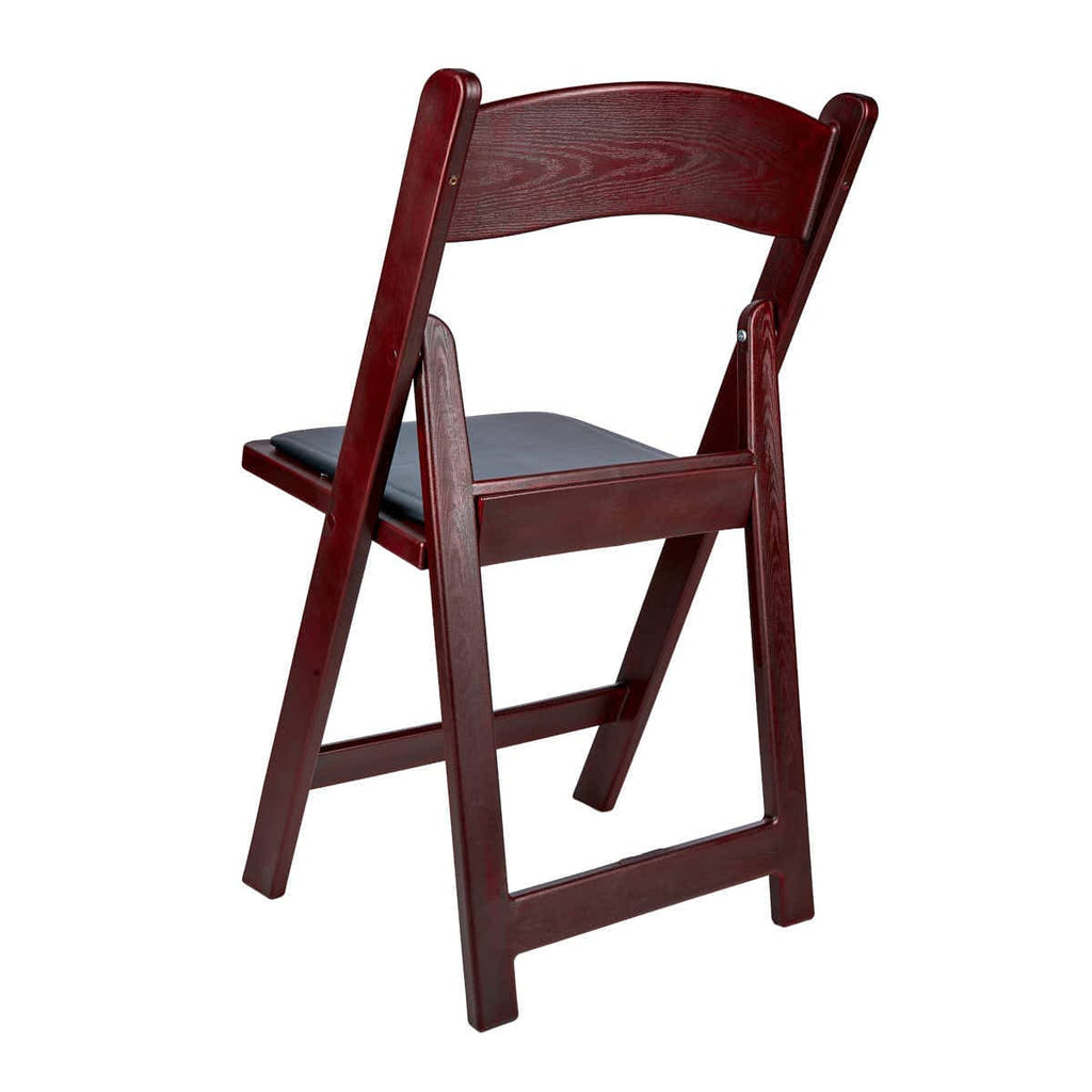 Mahogany Resin Wood-Grain Folding Chair with Black Cushion