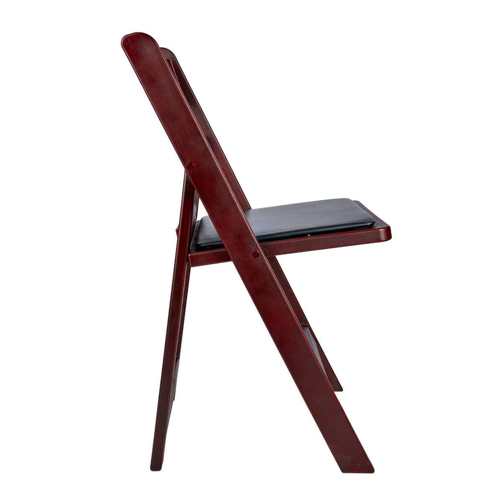 Mahogany Resin Wood-Grain Folding Chair with Black Cushion