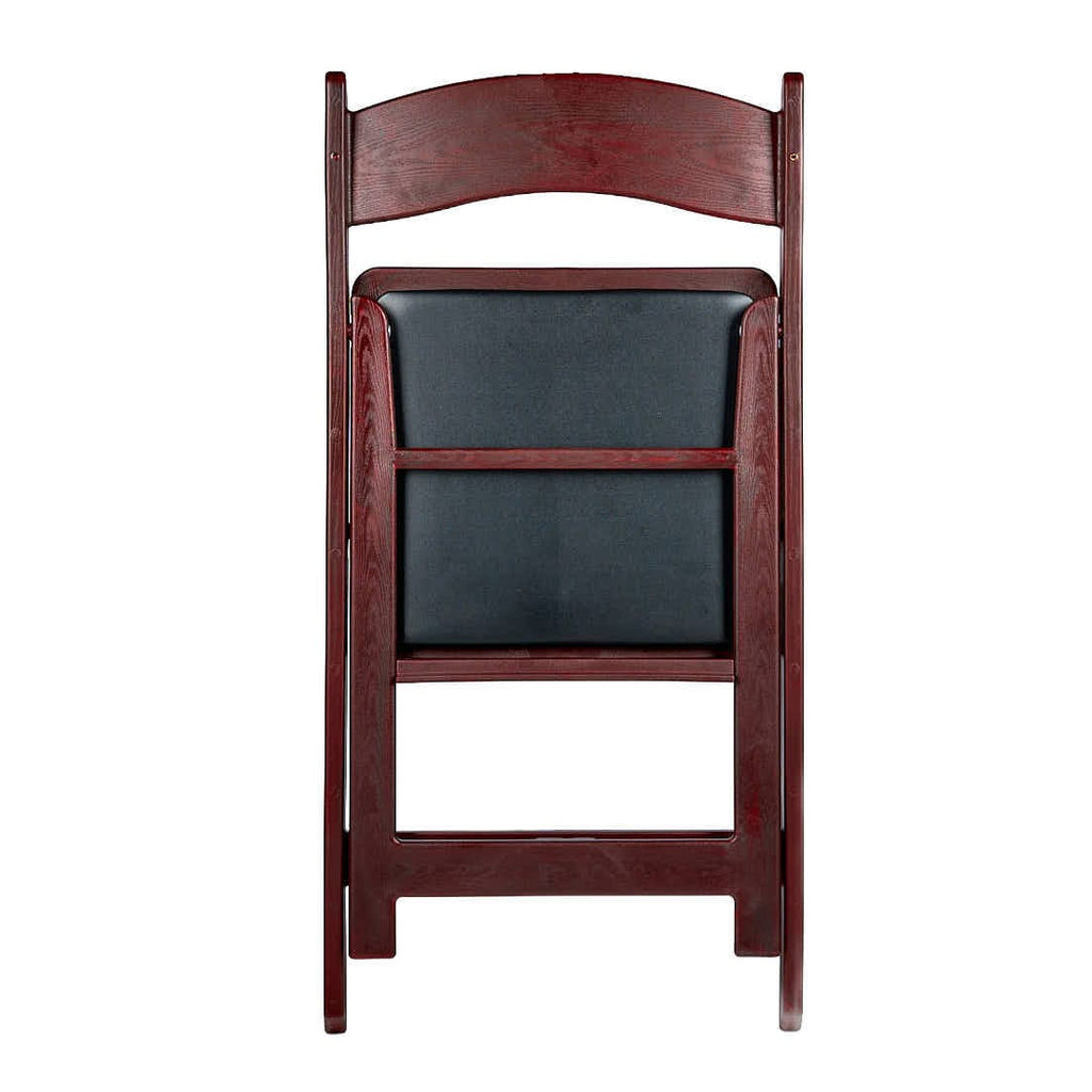 Mahogany Resin Wood-Grain Folding Chair with Black Cushion