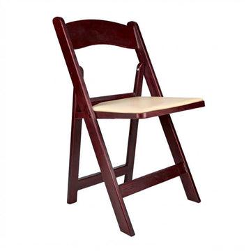 Mahogany Resin Wood-Grain Folding Chair with Tan Cushion