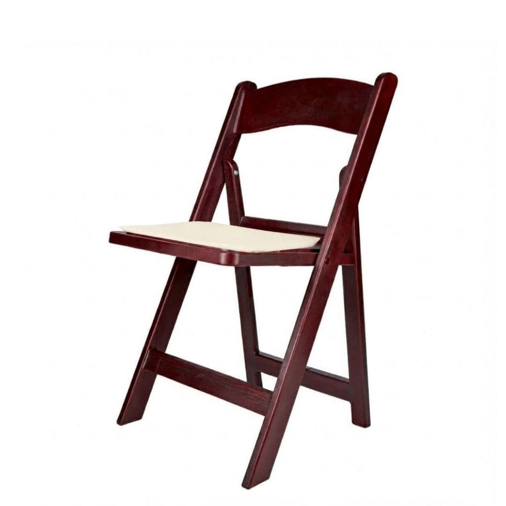 Mahogany Resin Wood-Grain Folding Chair with Ivory Cushion