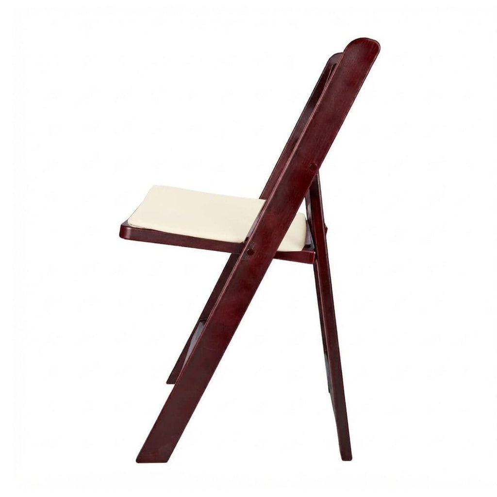 Mahogany Resin Wood-Grain Folding Chair with Ivory Cushion