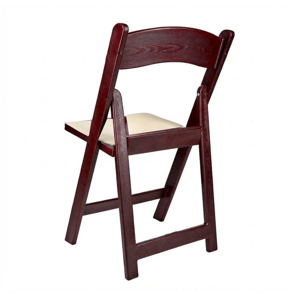 Mahogany Resin Wood-Grain Folding Chair with Ivory Cushion