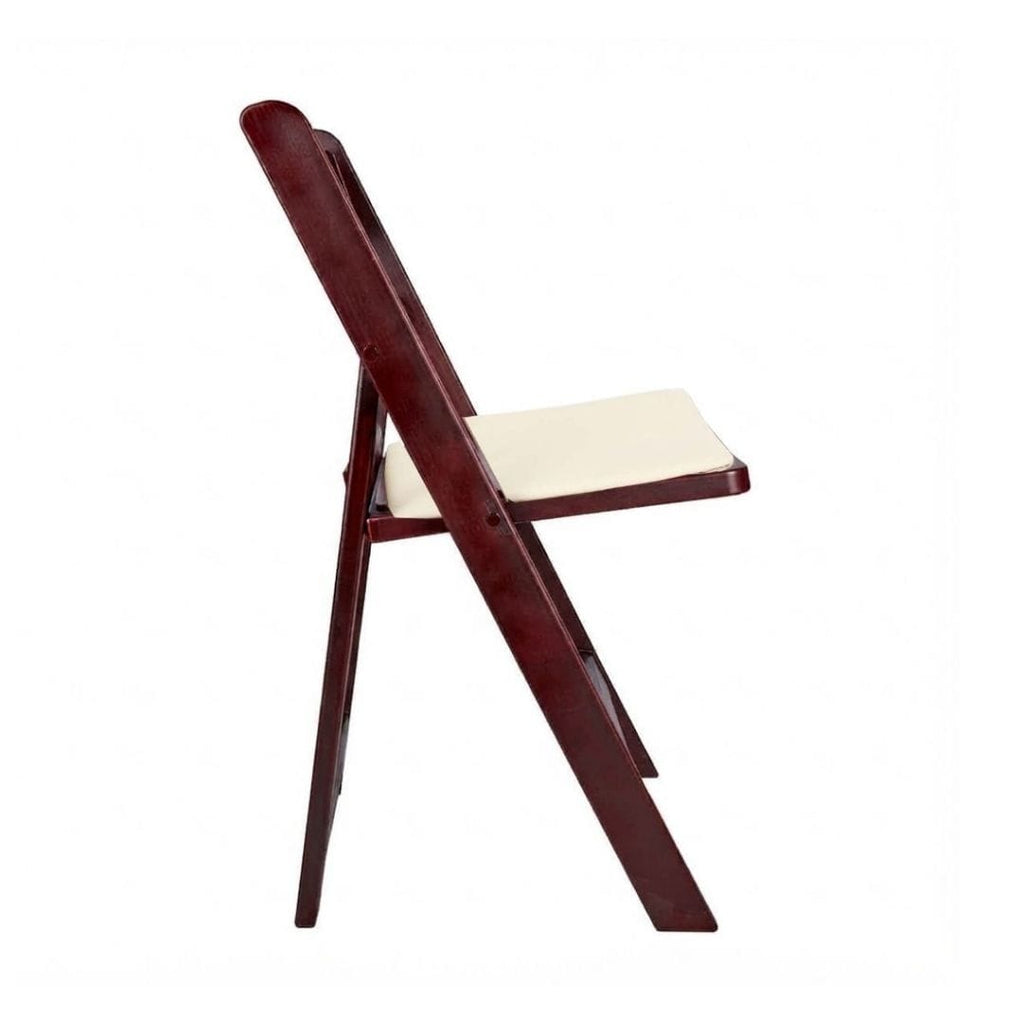 Mahogany Resin Wood-Grain Folding Chair with Ivory Cushion
