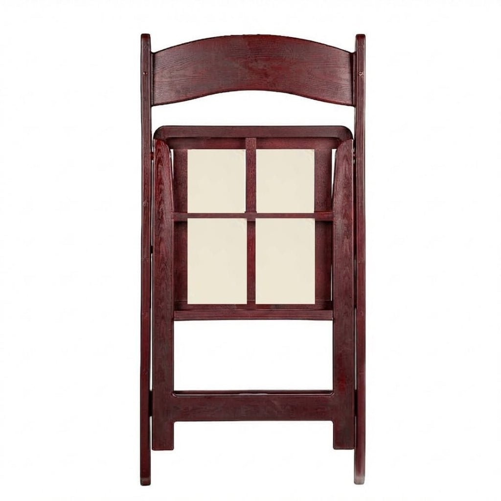 Mahogany Resin Wood-Grain Folding Chair with Ivory Cushion