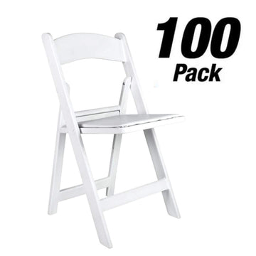 100 Pack White Resin Folding Chairs with White Vinyl Cushions and Steel-Core Frame