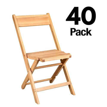 40 Pack Natural Slatted Wood Folding Chairs, 1942 Style