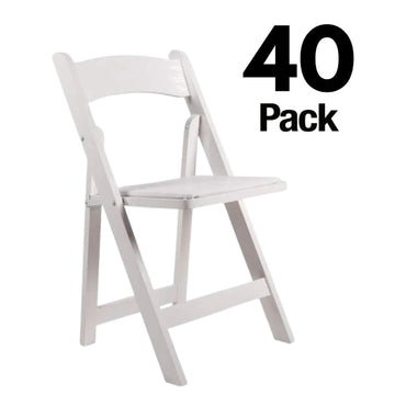 40 Pack White Heavy-Duty Wood Folding Chairs with White Cushions