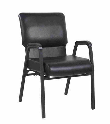 Black Vinyl Church Chair with Dual Arms Cut Away Back 20.5" on Black Frame