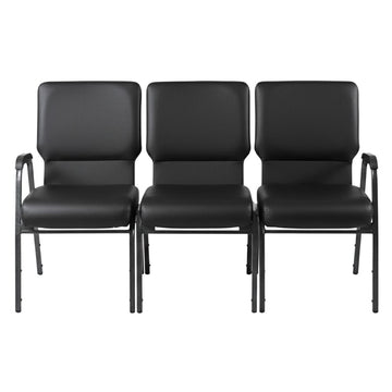 Black Vinyl Three Seat Waiting Room Chair/Loveseat on Black Frame