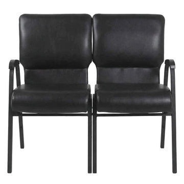 Black Vinyl Two Seat Waiting Room Chair/Loveseat on Black Frame