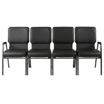 Black Vinyl Four Seat Waiting Room Chair/Loveseat on Black Frame