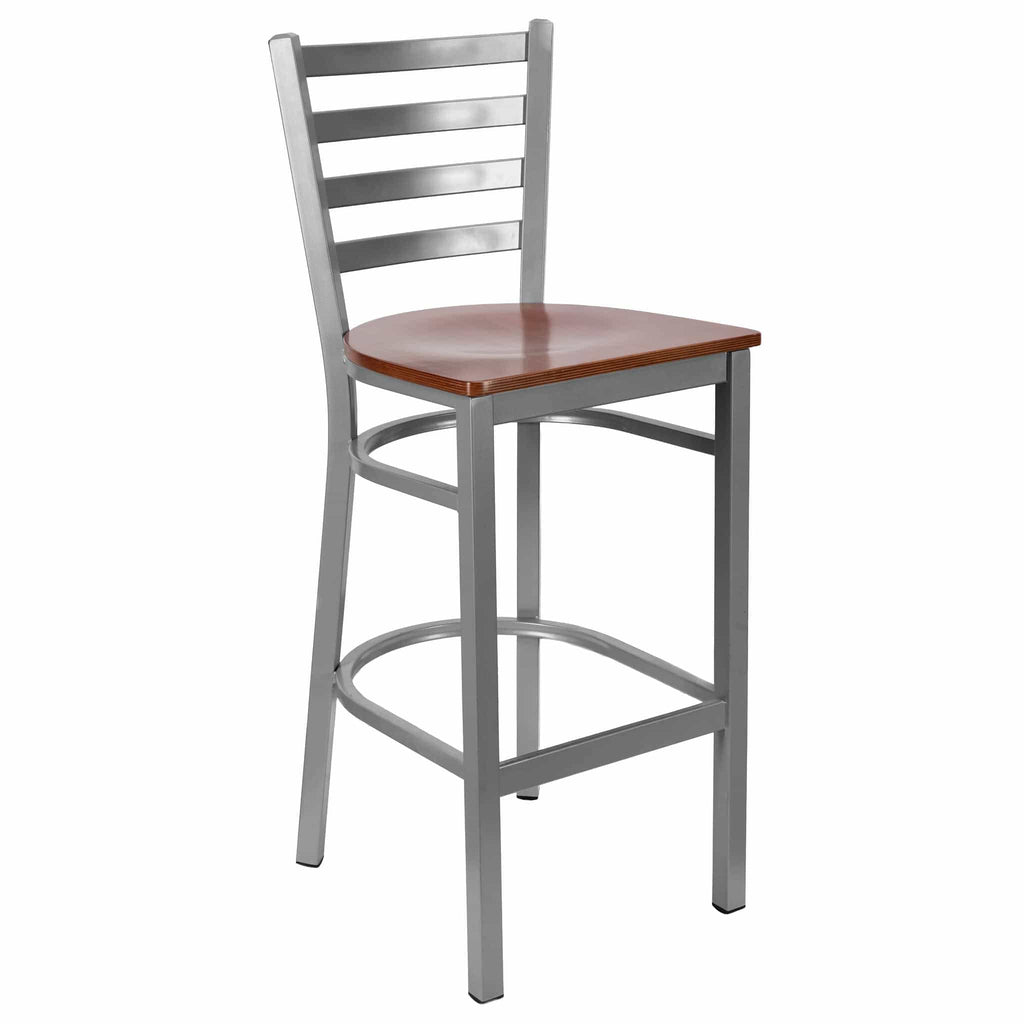 Ladder Back Bar Stool with Frame and Wood Seat