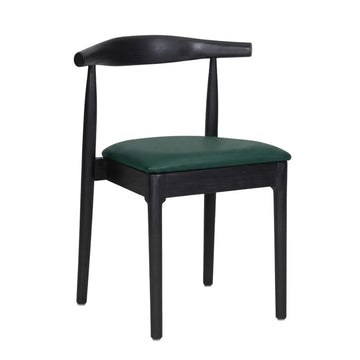 Black Wood Horn Chair with Hunter Green Vinyl Cushion