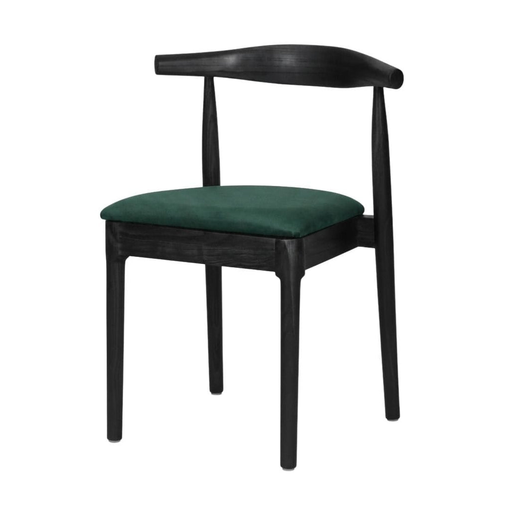 Black Wood Horn Chair with Hunter Green Vinyl Cushion