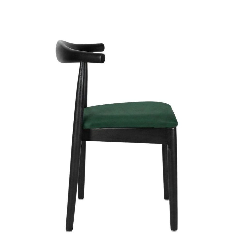 Black Wood Horn Chair with Hunter Green Vinyl Cushion