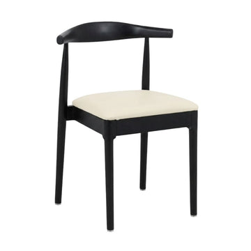 Black Wood Horn Chair with Ivory Vinyl Cushion