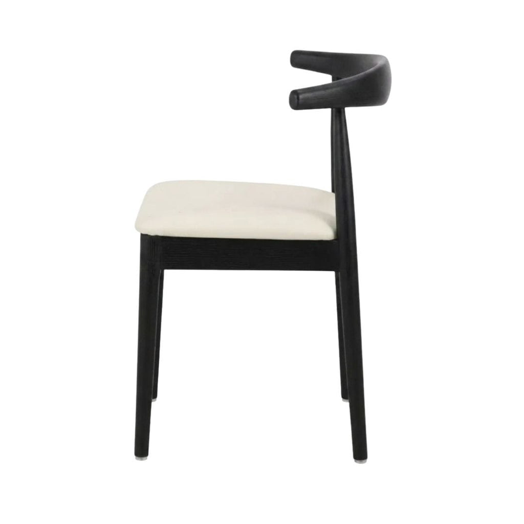 Black Wood Horn Chair with Ivory Vinyl Cushion