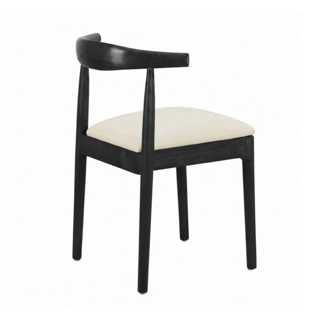 Black Wood Horn Chair with Ivory Vinyl Cushion