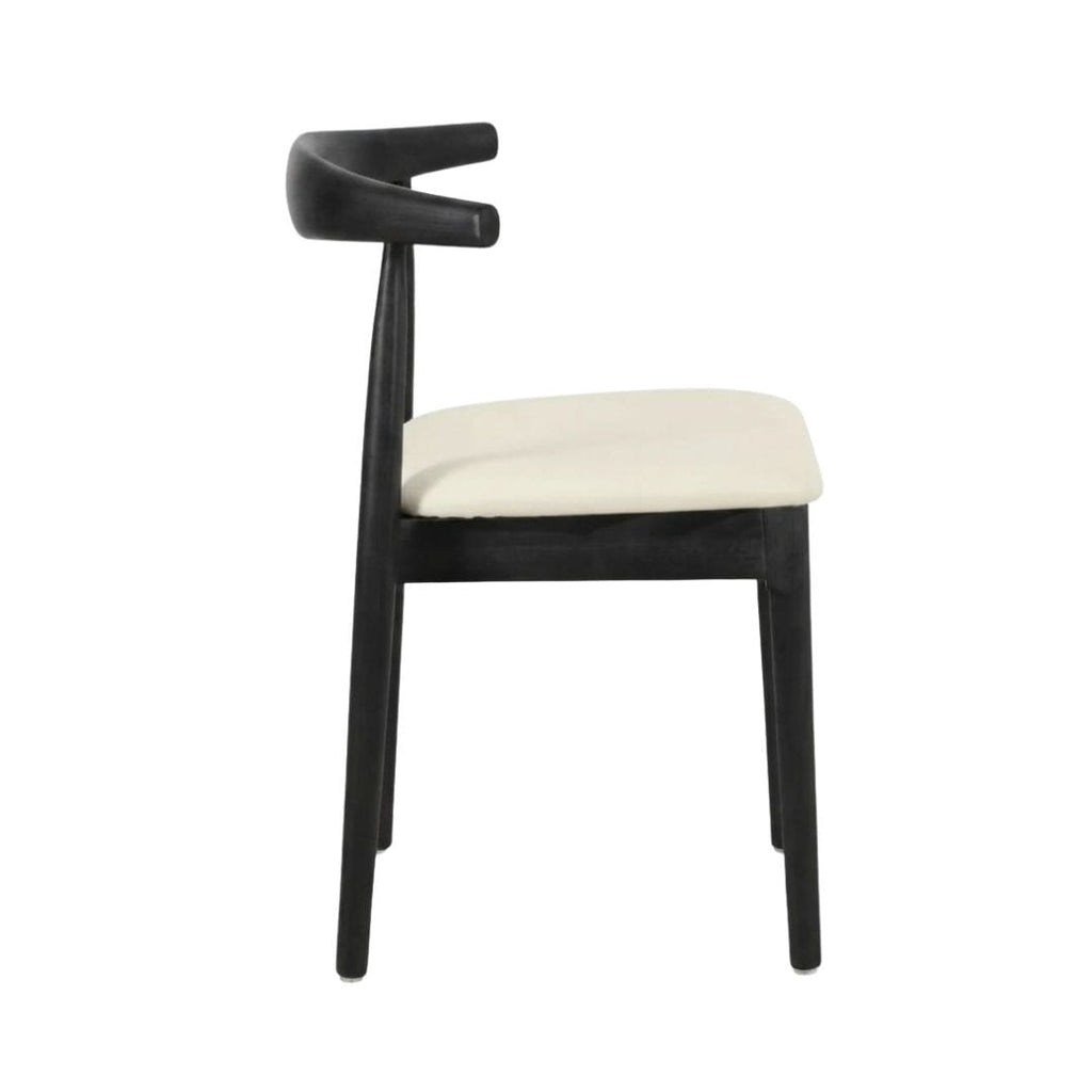 Black Wood Horn Chair with Ivory Vinyl Cushion