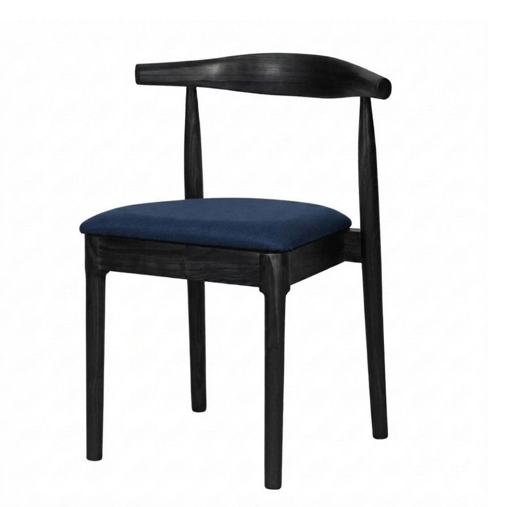Black Wood Horn Chair with Navy Blue Vinyl Cushion