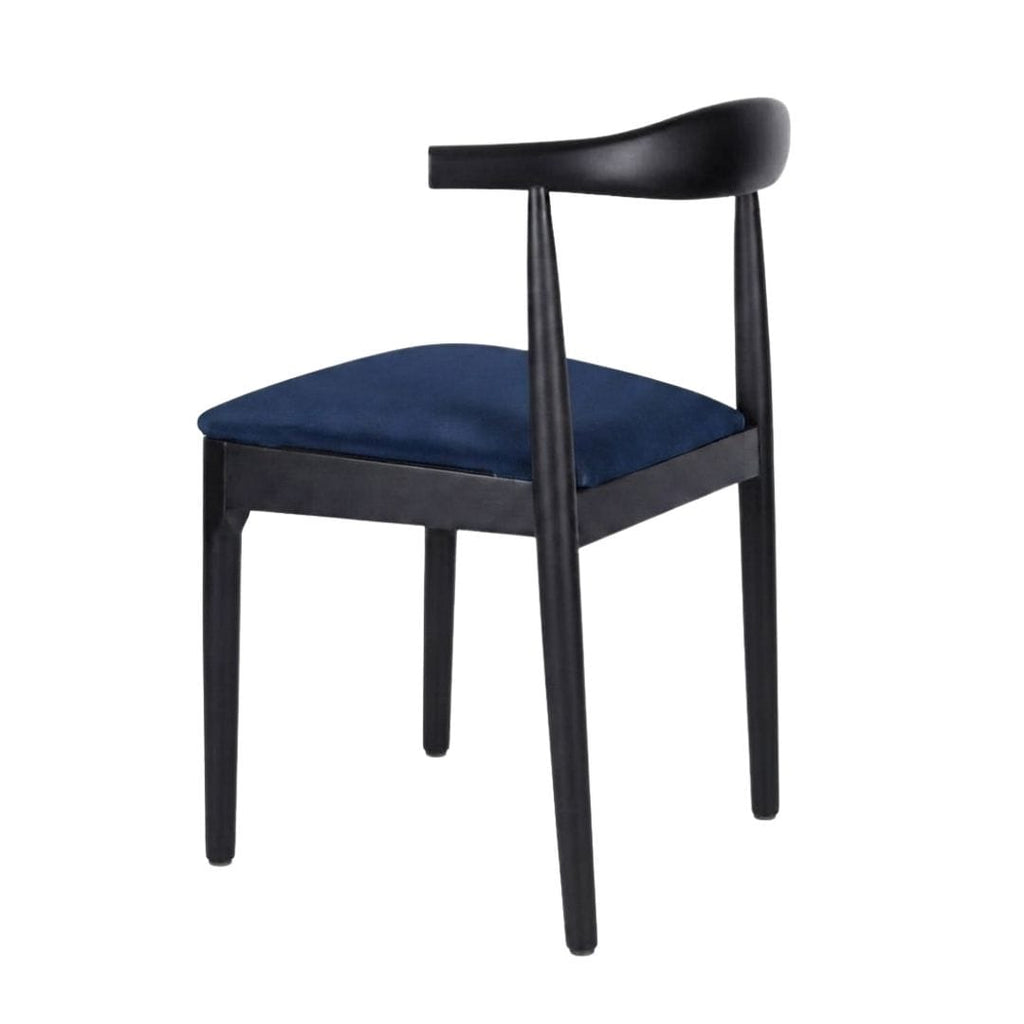 Black Wood Horn Chair with Navy Blue Vinyl Cushion