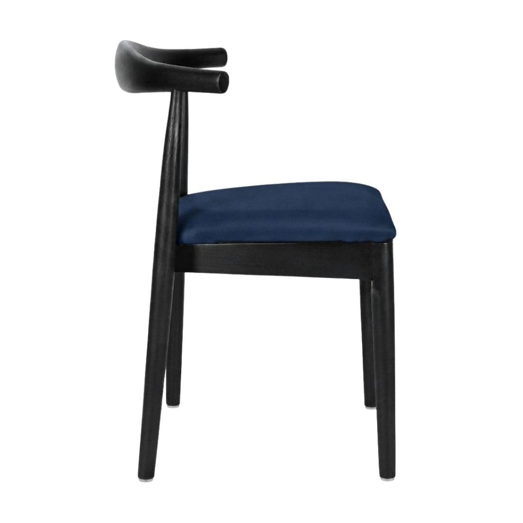 Black Wood Horn Chair with Navy Blue Vinyl Cushion