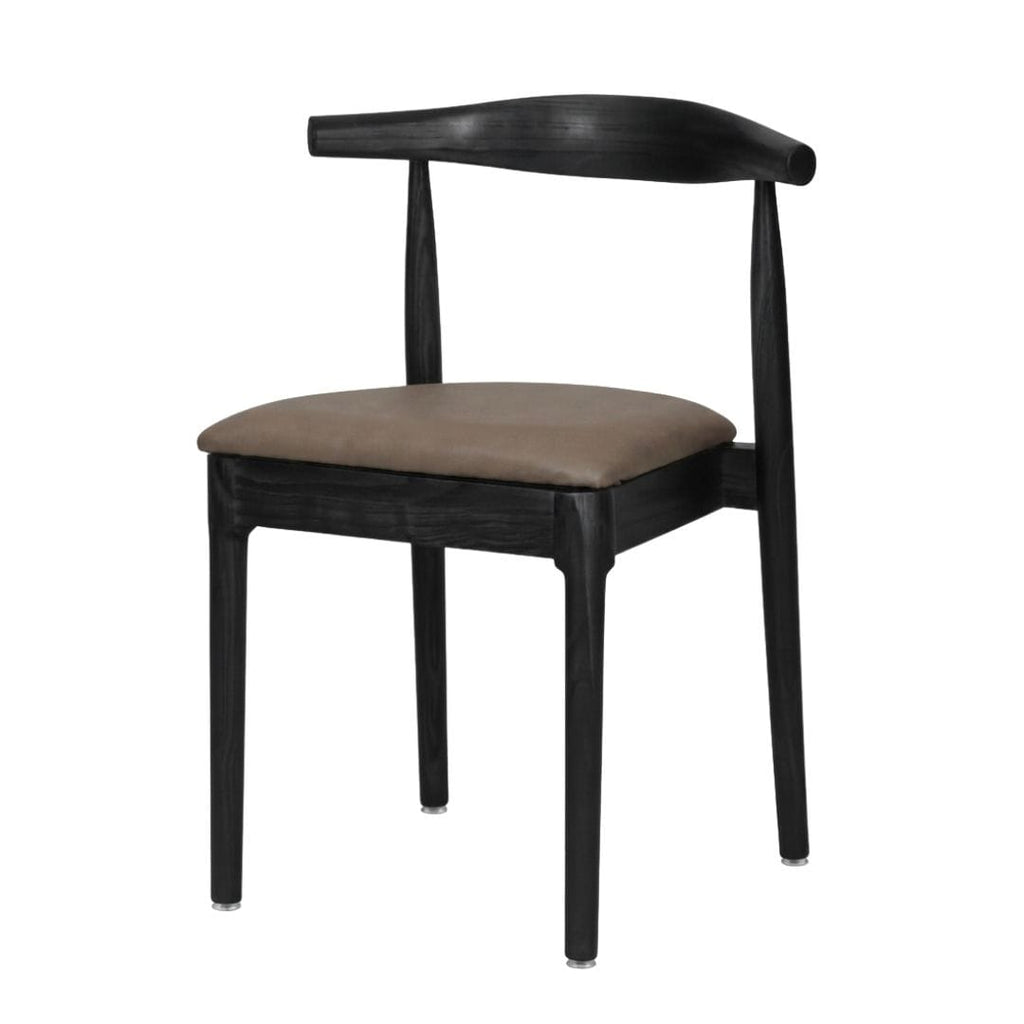 Black Wood Horn Chair with Taupe Vinyl Cushion