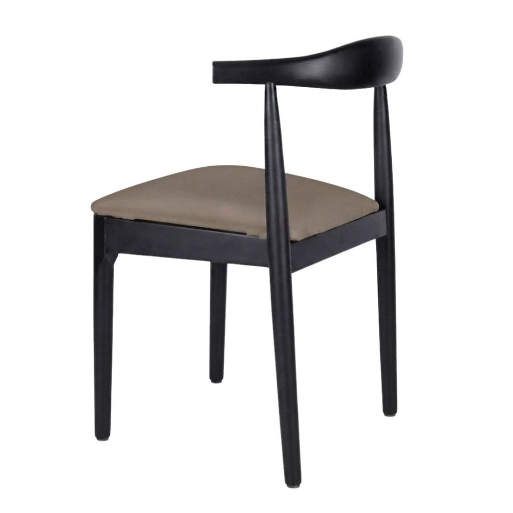 Black Wood Horn Chair with Taupe Vinyl Cushion