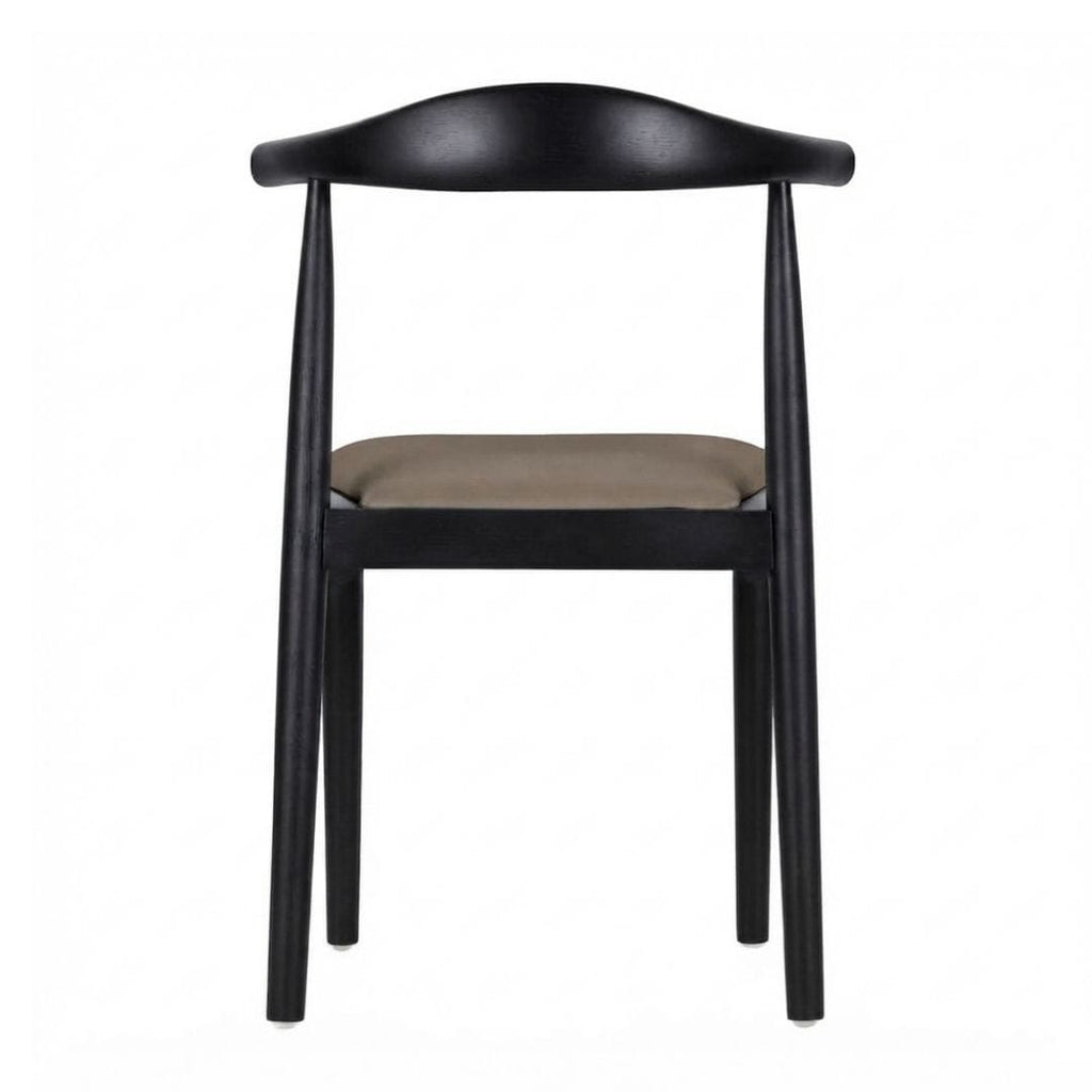 Black Wood Horn Chair with Taupe Vinyl Cushion