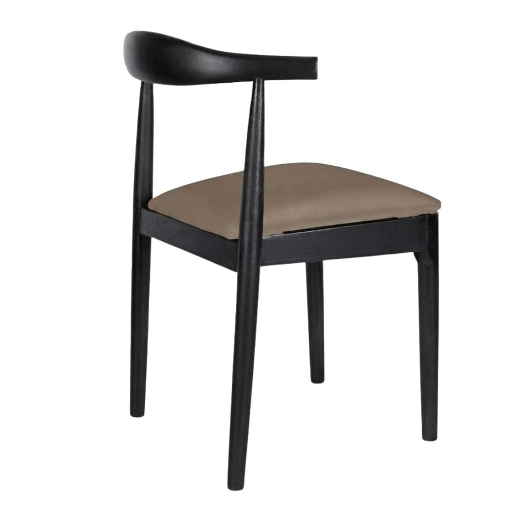 Black Wood Horn Chair with Taupe Vinyl Cushion