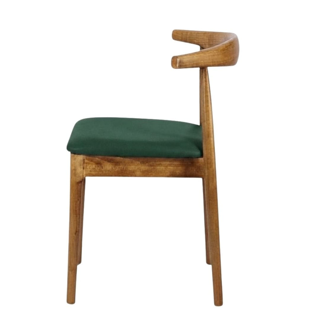 Chestnut Wood Horn Chair with Hunter Green Vinyl Cushion
