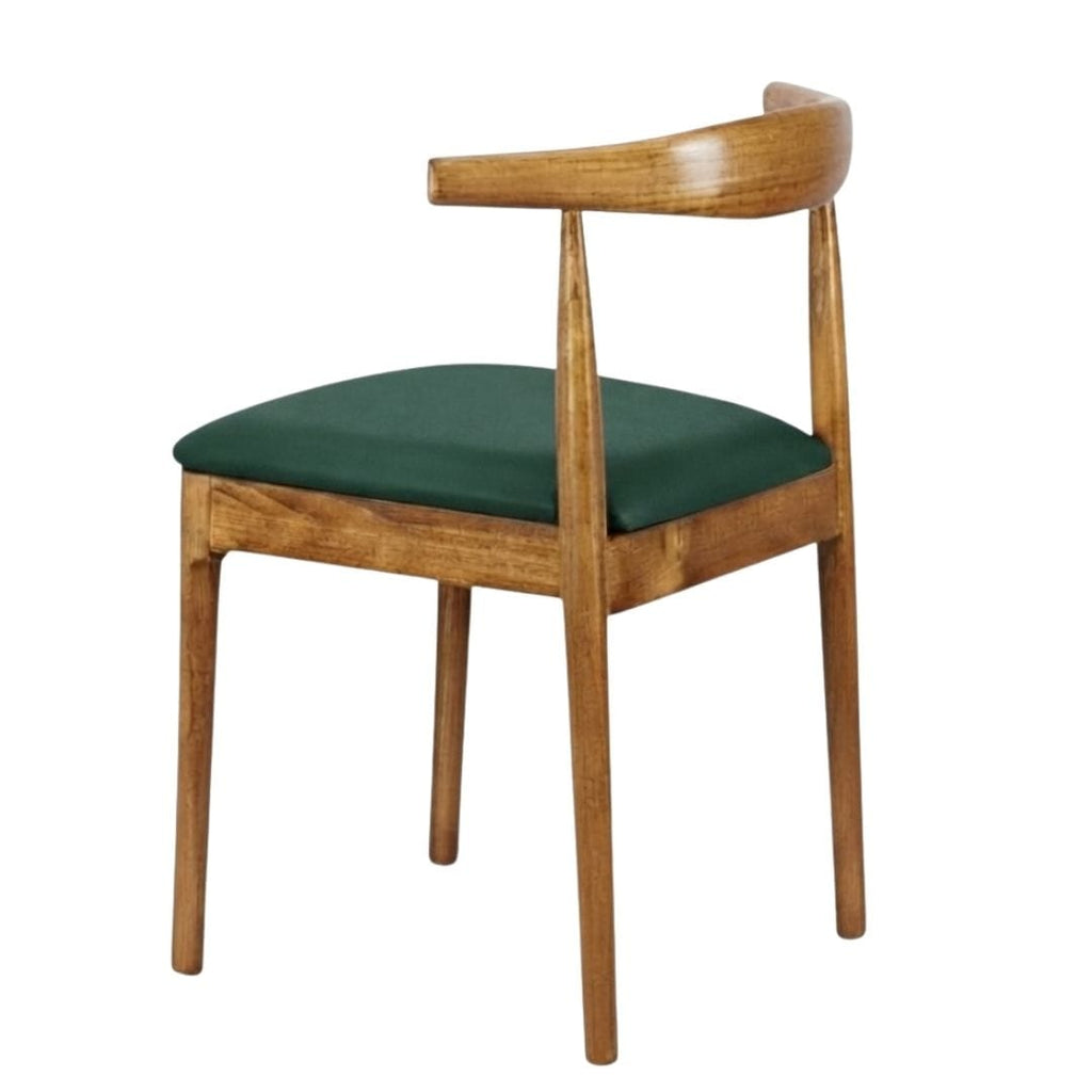 Chestnut Wood Horn Chair with Hunter Green Vinyl Cushion