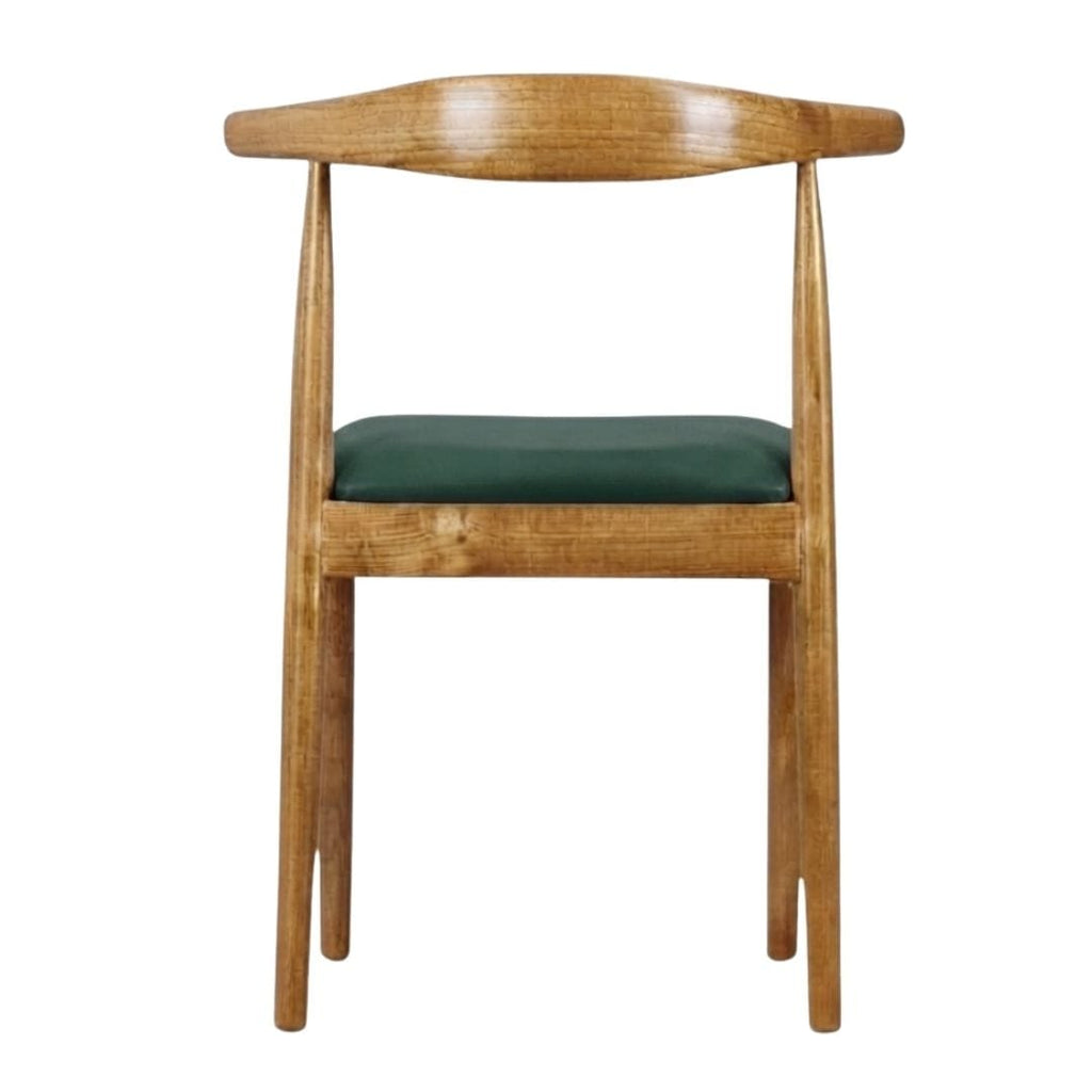 Chestnut Wood Horn Chair with Hunter Green Vinyl Cushion