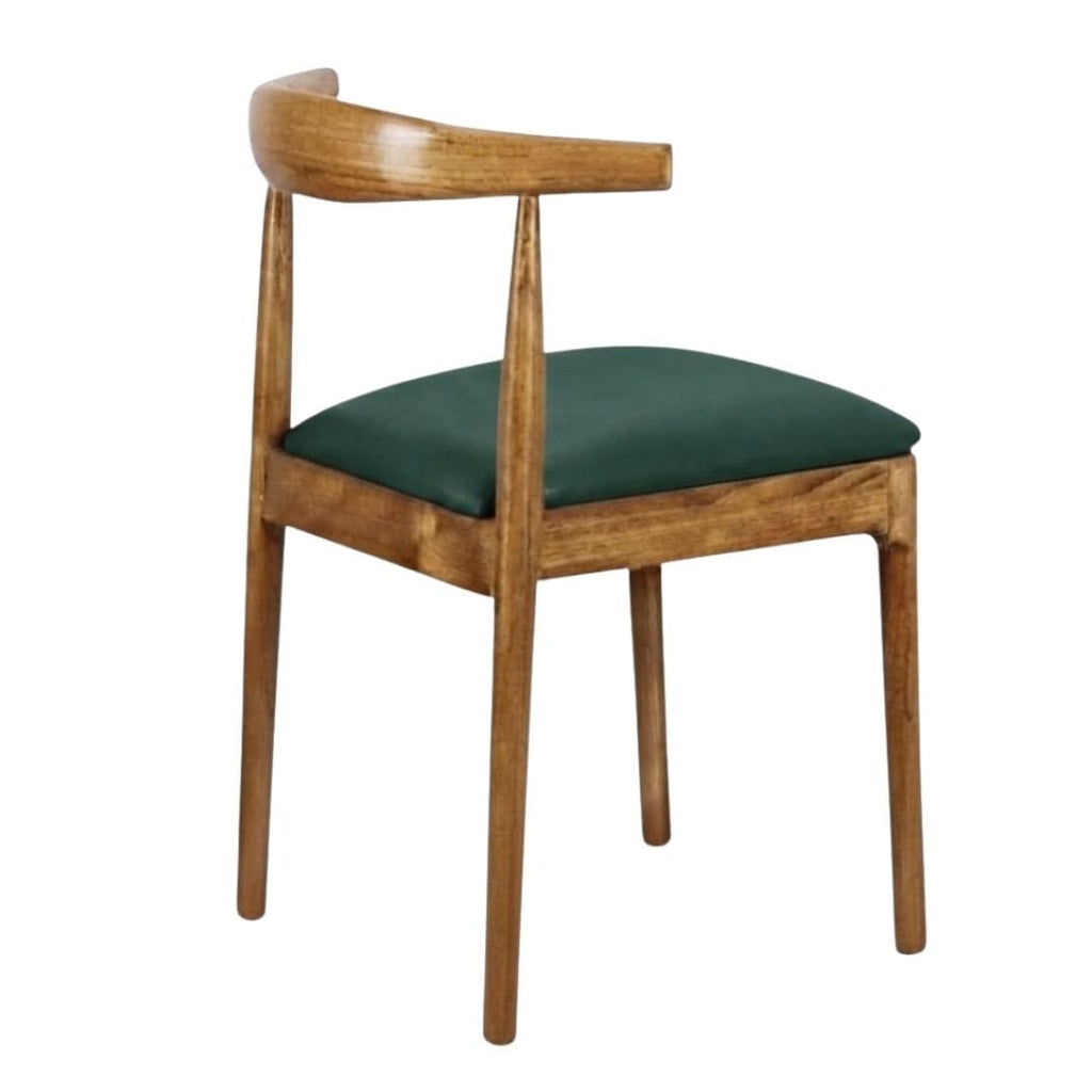 Chestnut Wood Horn Chair with Hunter Green Vinyl Cushion