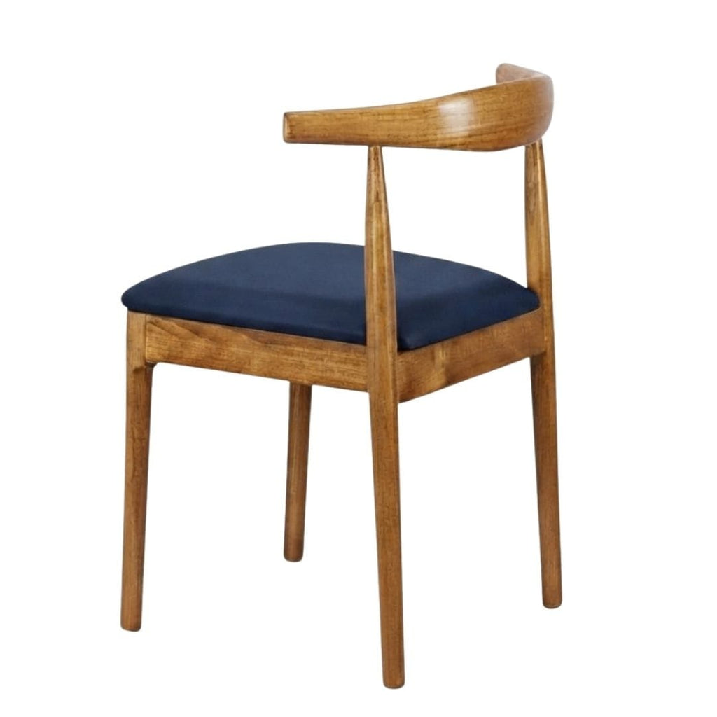 Chestnut Wood Horn Chair with Navy Blue Vinyl Cushion