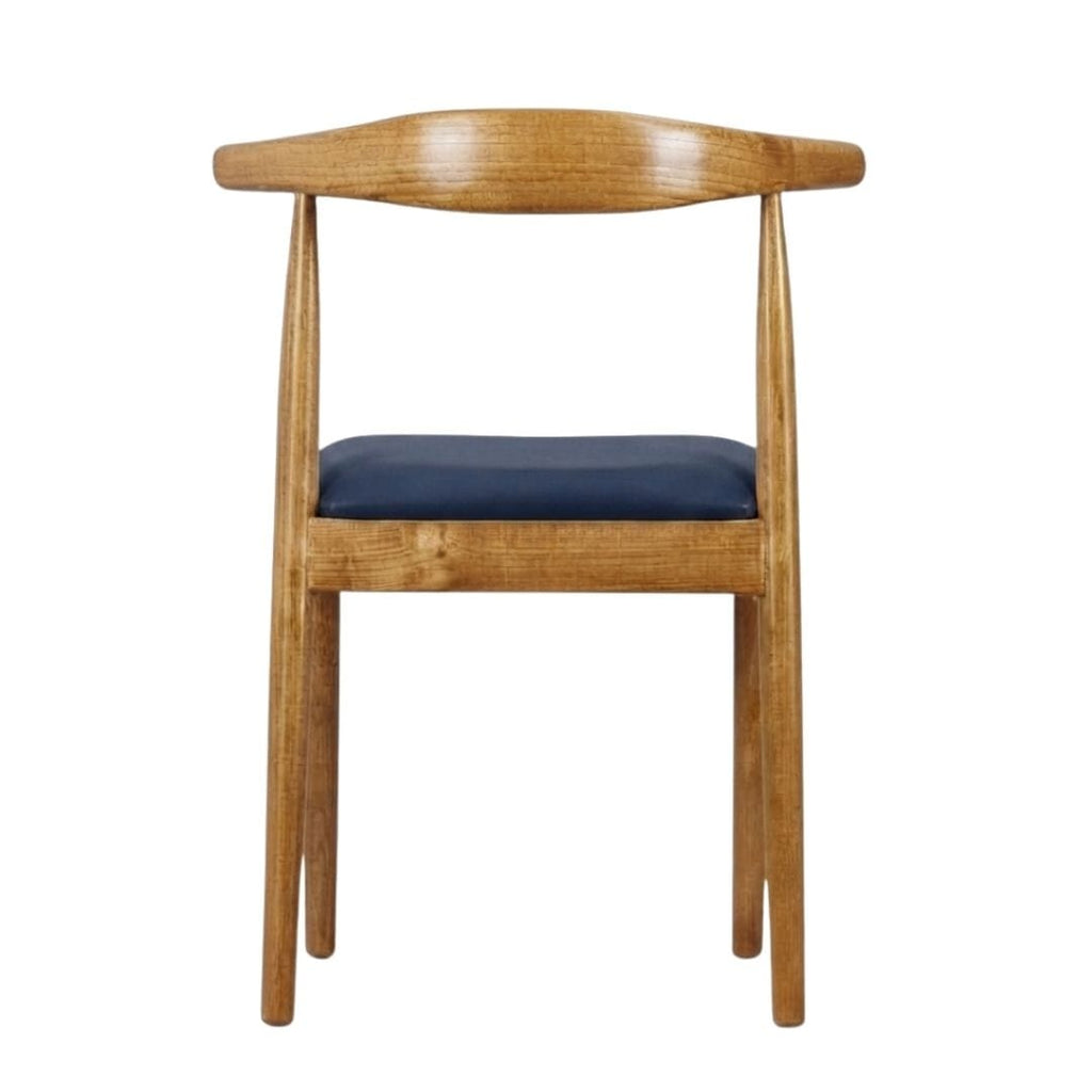 Chestnut Wood Horn Chair with Navy Blue Vinyl Cushion