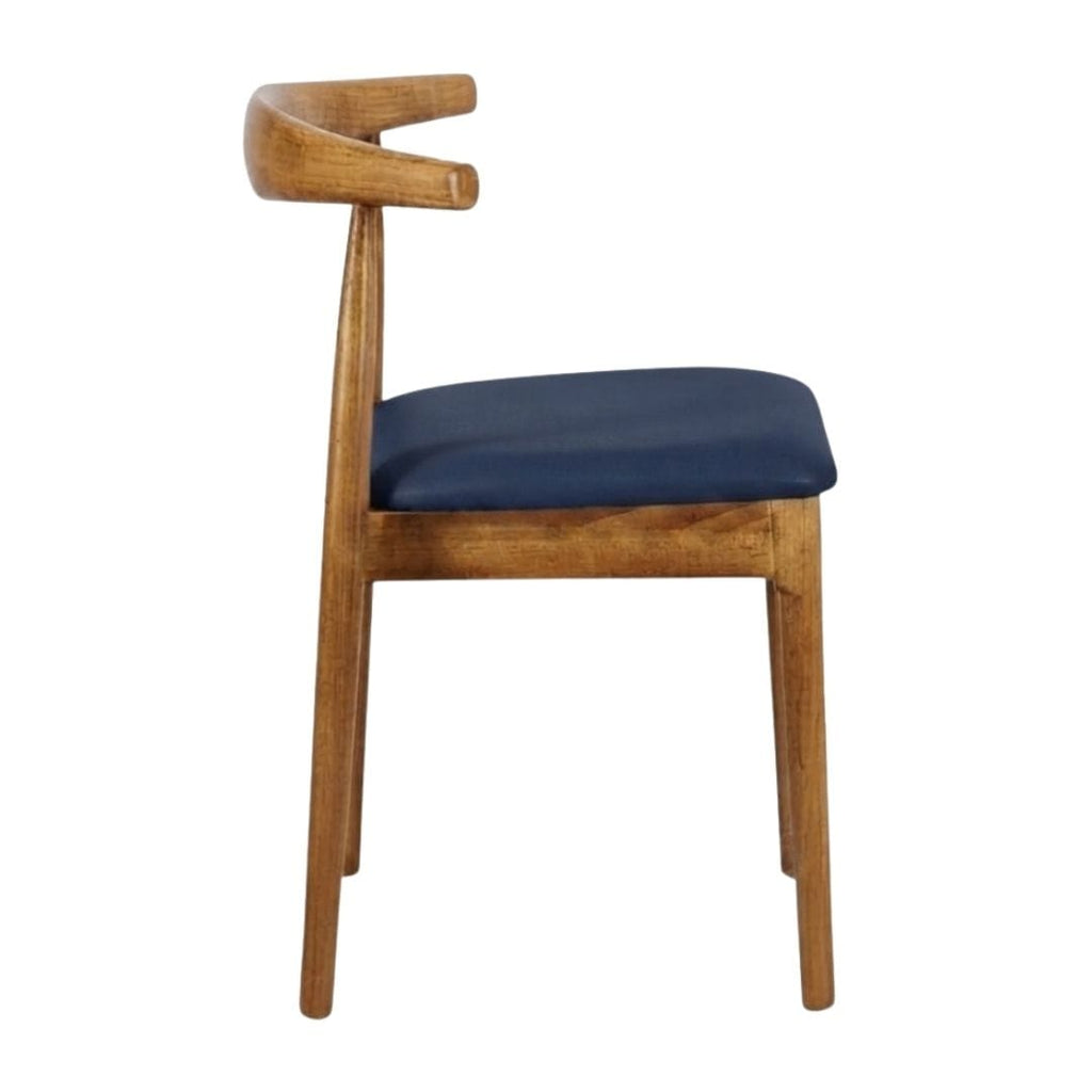 Chestnut Wood Horn Chair with Navy Blue Vinyl Cushion