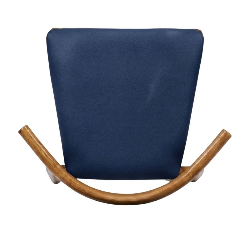 Chestnut Wood Horn Chair with Navy Blue Vinyl Cushion