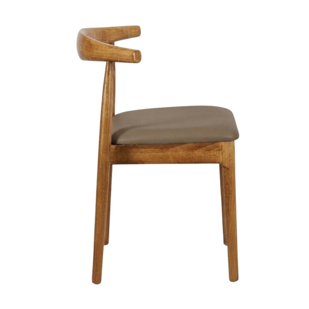 Chestnut Wood Horn Chair with Taupe Vinyl Cushion