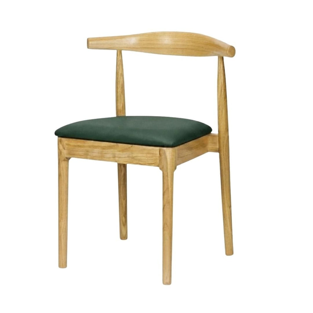 Natural Wood Horn Chair with Hunter Green Vinyl Cushion