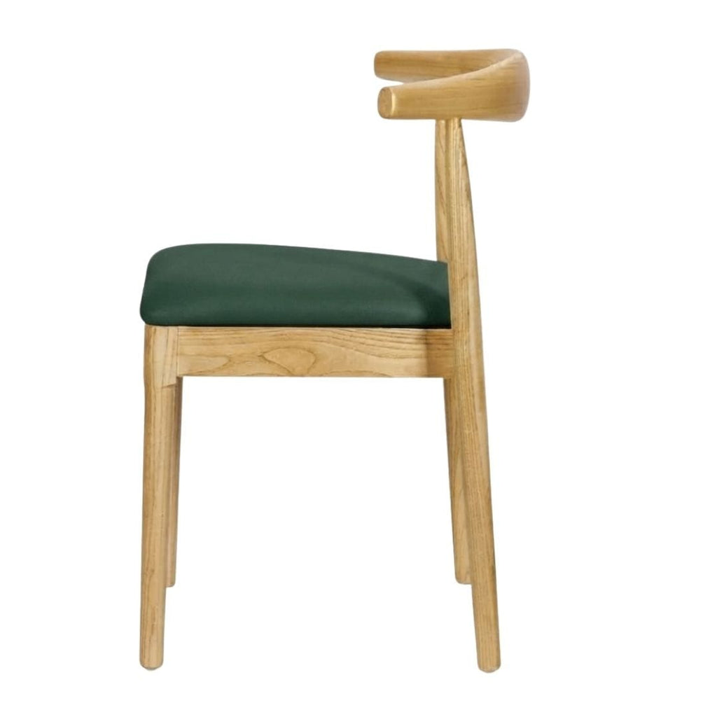Natural Wood Horn Chair with Hunter Green Vinyl Cushion